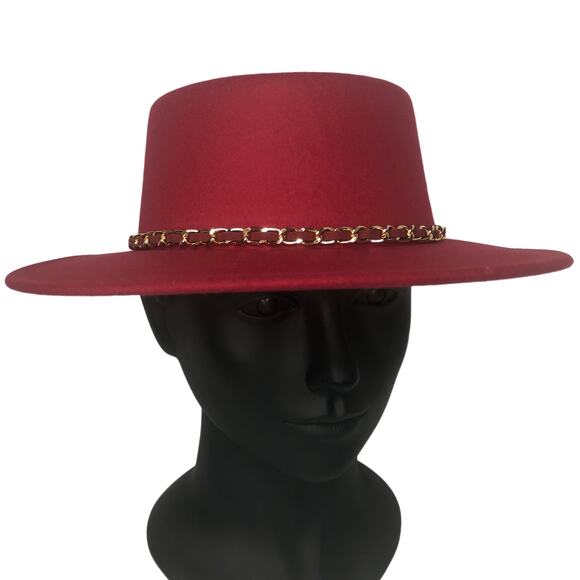 Riah Fashion Red Boater Hat - Picture 2 of 10